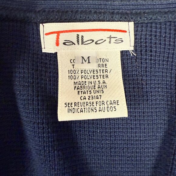 VTG Talbots Womens Navy Cardigan Sweater Red Plaid Trim Sz Medium Academia USA - Picture 5 of 8